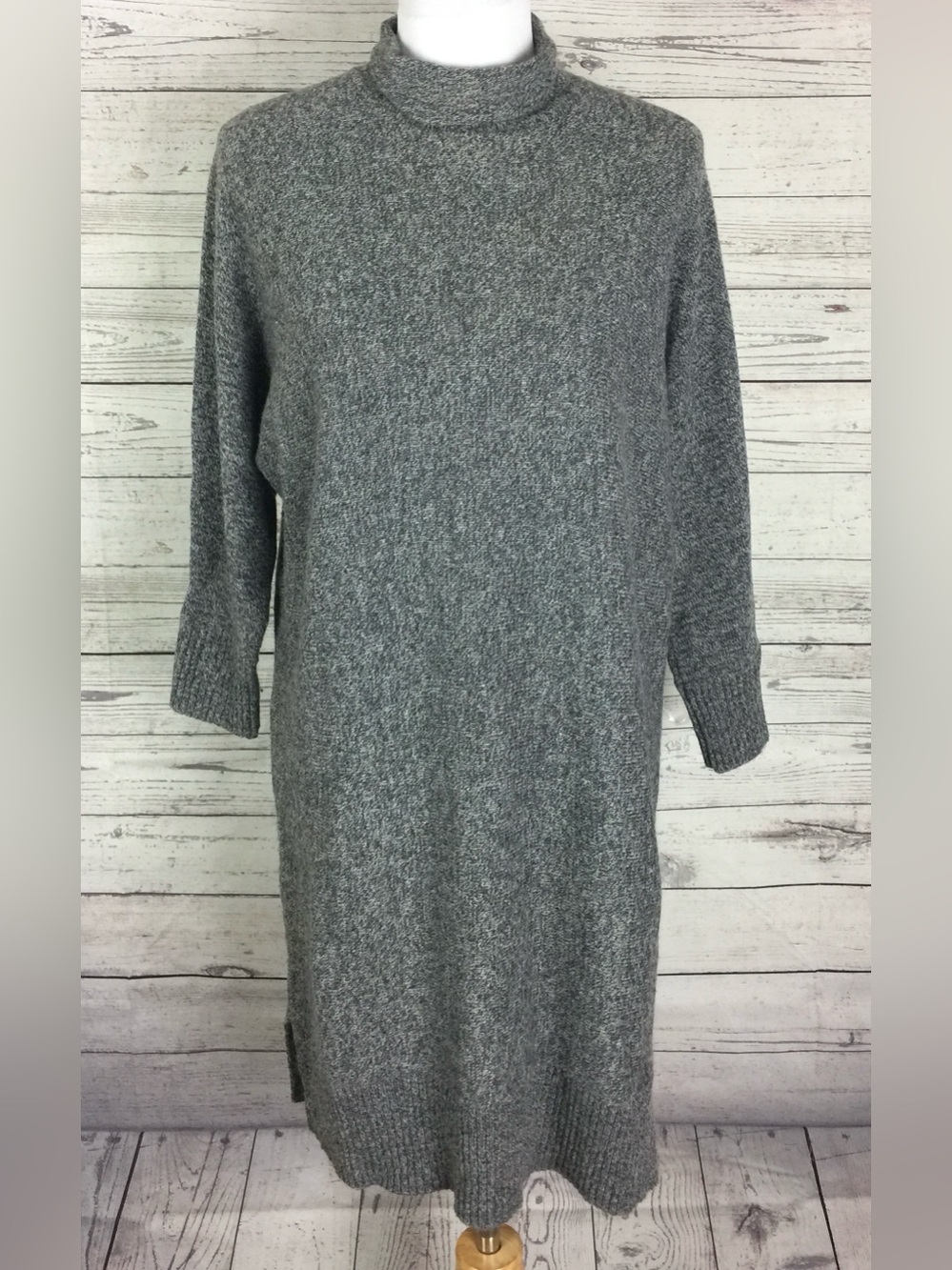 Gap Sweater Dress Women’s Size M Gray Merino Wool Mock Neck Long Sleeve -no belt